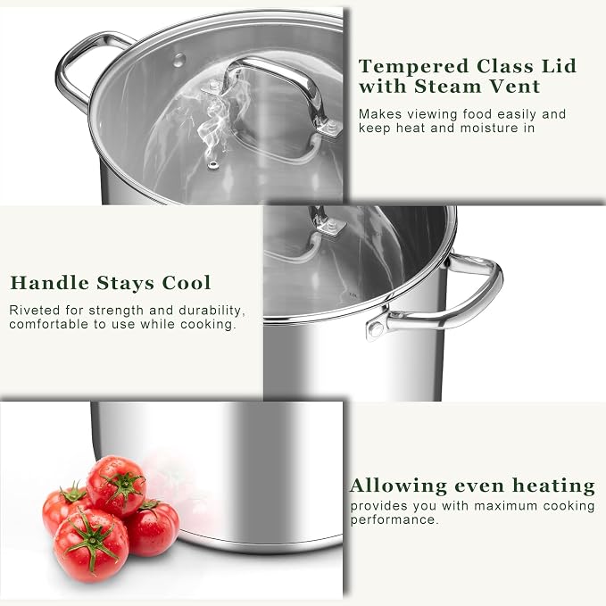 Leonyo 20QT Stock Pot, 18/10 Stainless Steel Soup Pot - Image 6