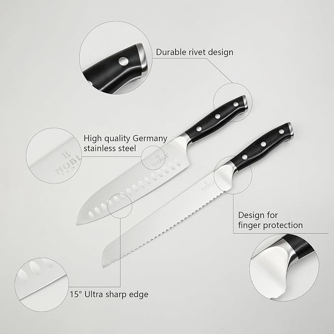 Knife Set with Block, N NOBLE FAMILY 16Pcs Kitchen Knives Drawer Organizer Set - Image 9