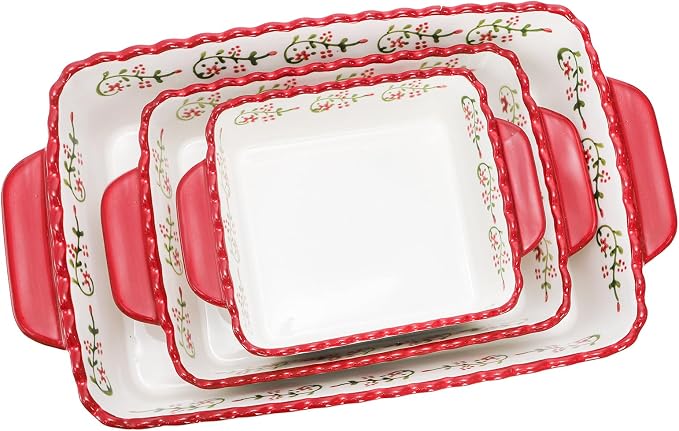 Coloch 3 Pack Ceramic Baking Dishes, Rectangular Bakeware Set Hand-painted - Image 4