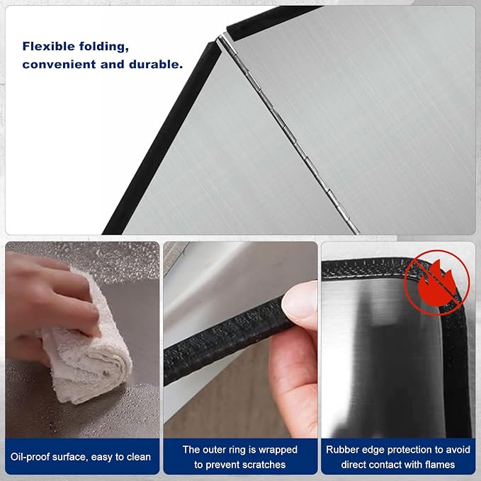 4 Sided Splatter Guard, Foldable Stainless Steel Oil Splatter Screens, Oil - Image 5