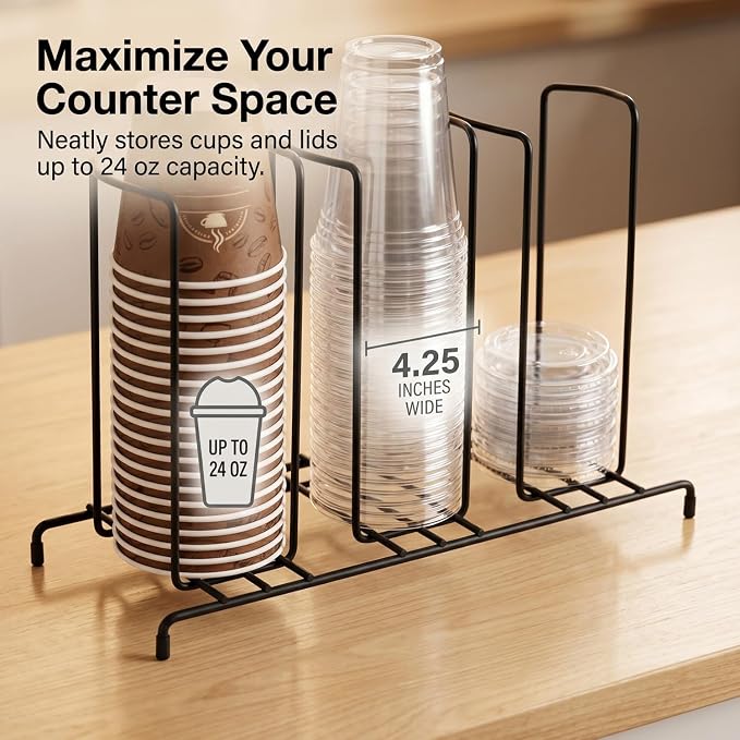 QWORK Wire Frame Cup and Lid Organizer, 3 Compartment Metal Wire Rack - Image 2