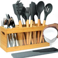 Kitchen Utensil Holder for Counter Extra Large Bamboo Wooden Utensil Organizer by OTCO