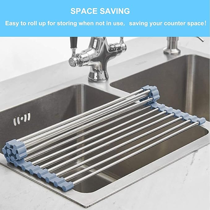 Seropy Roll Up Dish Drying Rack, Over The Sink Dish Drying Rack Kitchen Rolling - Image 3