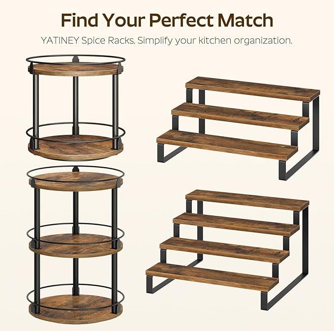 YATINEY Spice Rack, 4 Tier Wooden Display Riser Stand, Kitchen Storage Organizer - Image 8