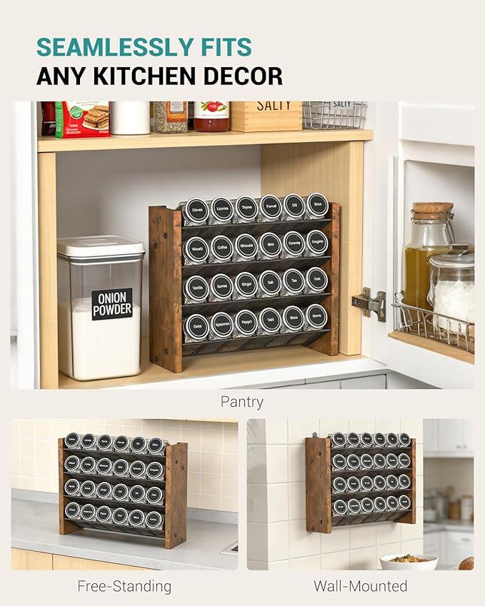 NESAPTO Spice Rack Organizer for Cabinet, Wood 4-Tier Vertical Seasoning - Image 6