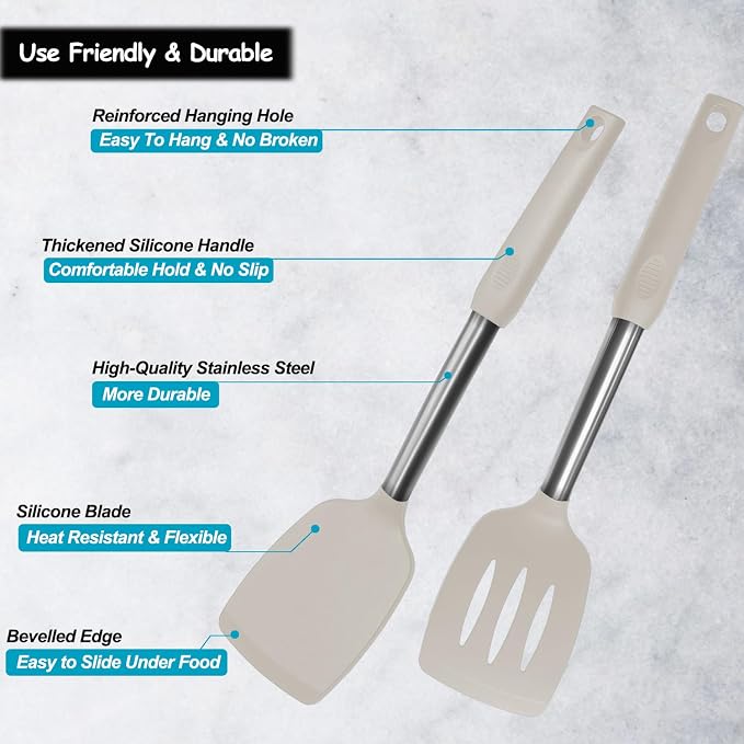 Silicone Spatula and Cooking Spoon, 5 Pack Non-Stick Cooking Utensils - Image 3
