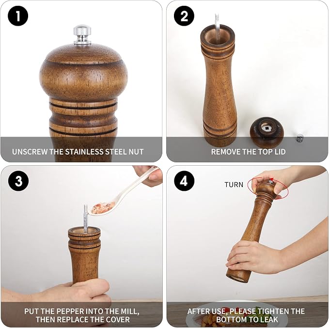 1Pack Wood Pepper Grinder, XWXO 10 Inch Salt Mill Pepper Shaker, Pepper Mill - Image 5