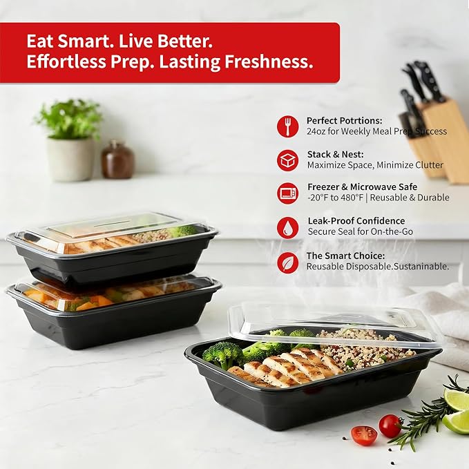 60 Pack 24 oz Meal Prep Containers Reusable, Plastic Food Storage Container - Image 5