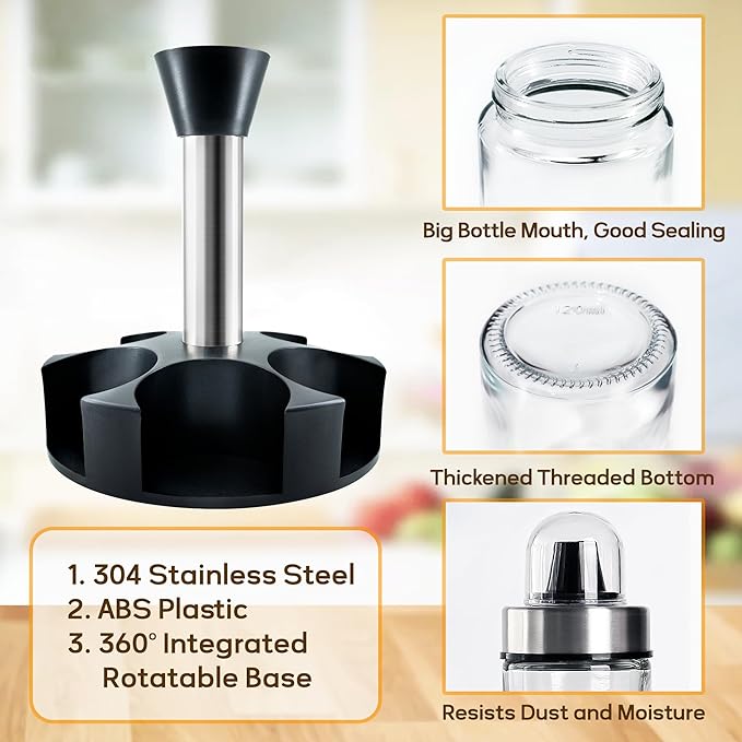 Mlici Oil and Vinegar Dispenser Set of 6 Bottles, Stainless Steel Salt Pepper - Image 3