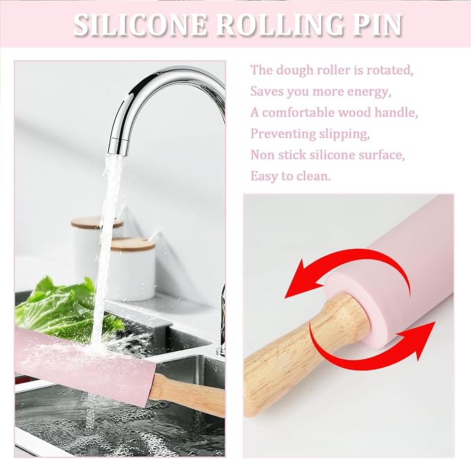 Silicone Rolling Pin for Baking, 15inch Pastry Dough Roller - Image 3