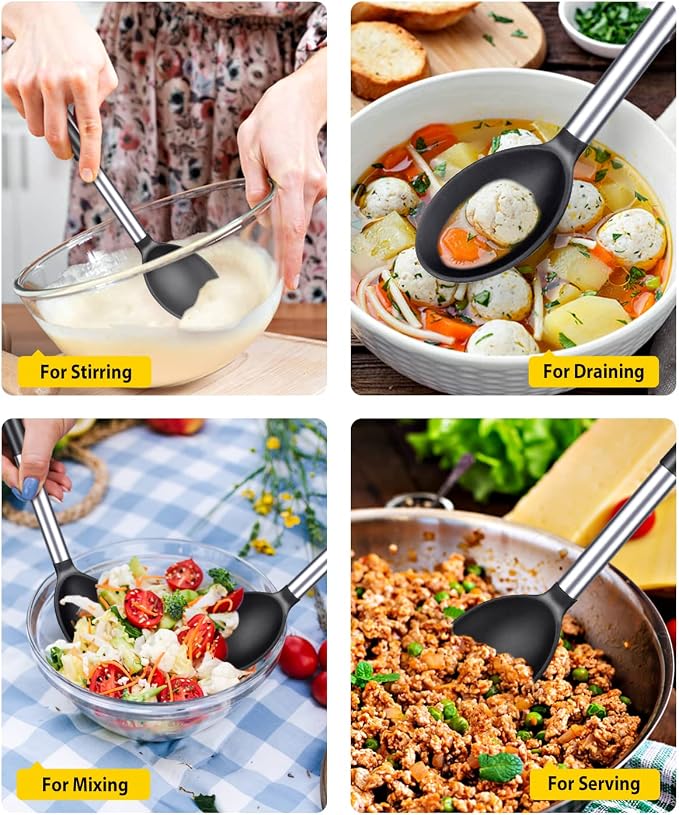 Pack of 2 Large Silicone Cooking Spoons, Non Stick Solid Basting Spoon - Image 4