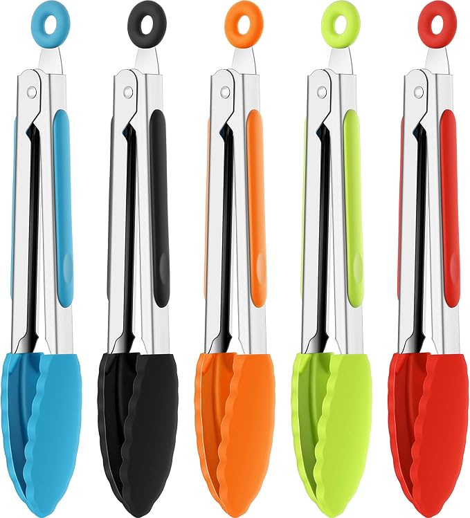 Mudder 5 Pack Mini Kitchen Tongs 7 Inch Silicone Tongs by Mudder