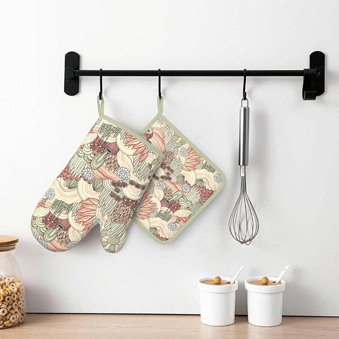 Cactus Succulent Silicone Oven Mitts Pan Mats Set of 2, Heat Resistant Gloves - Image 6