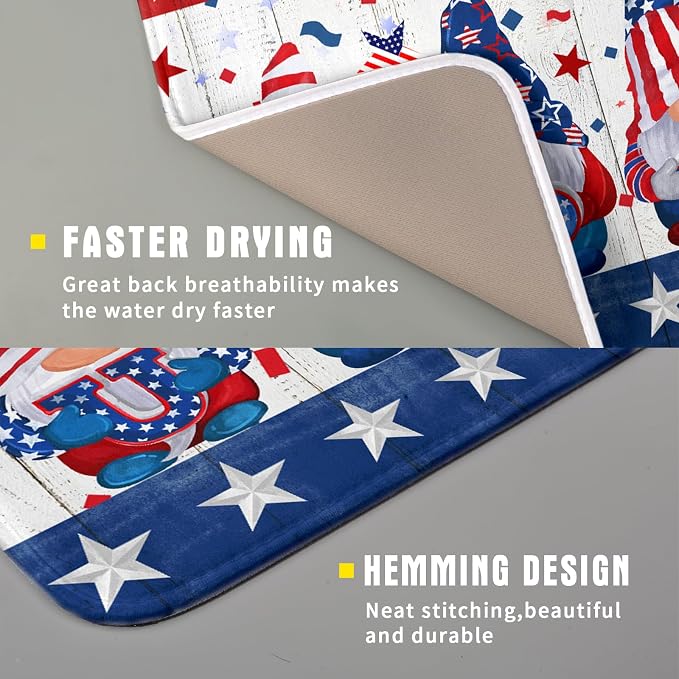 Giwawa 4th of July Gnomes Dish Drying Mat 16x18 inch Patriotic Elf Usa Stars - Image 3