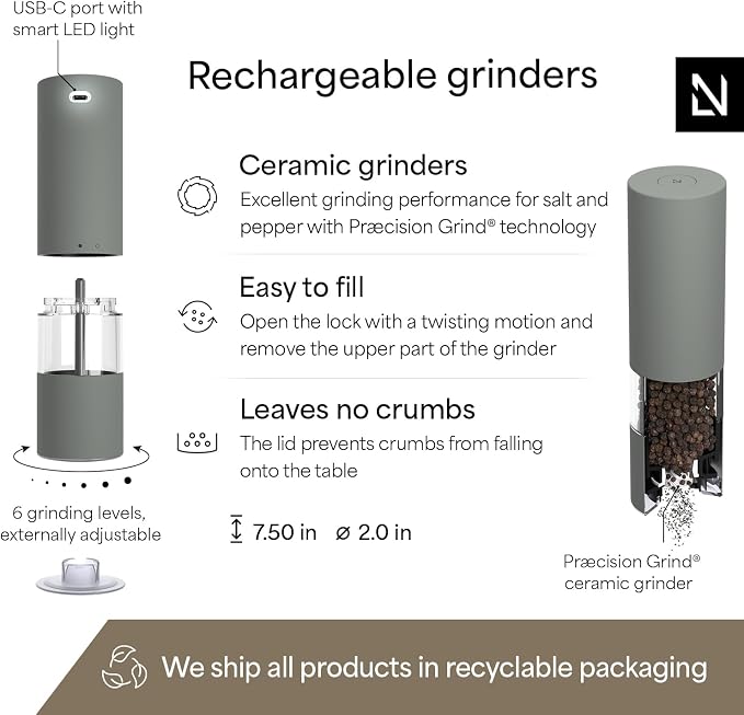 LARS NYSØM Electric Salt and Pepper Grinder Set I Automatic Salt and Pepper - Image 4