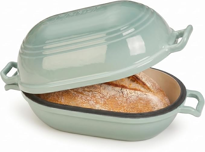 Enameled Cast Iron Dutch Oven for Sourdough Bread Baking, 11 x 7 Inch Oval Cast by FRRLY