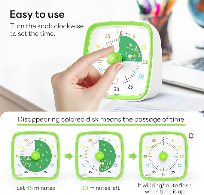 Yunbaoit Visual Timer with Night Light, 60-Minute Dinosaur Countdown Timer - Image 3