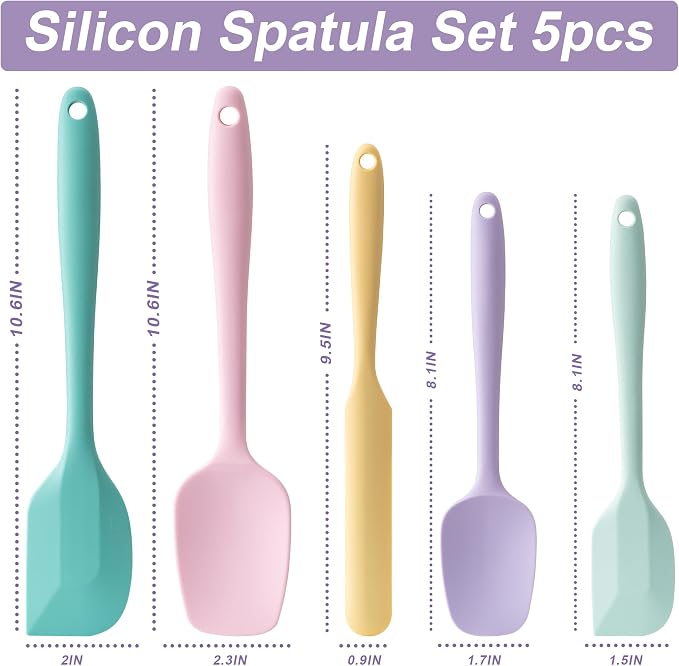 Silicone Spatula Set, 5 Piece Food Grade Rubber Spatulas - Image 2