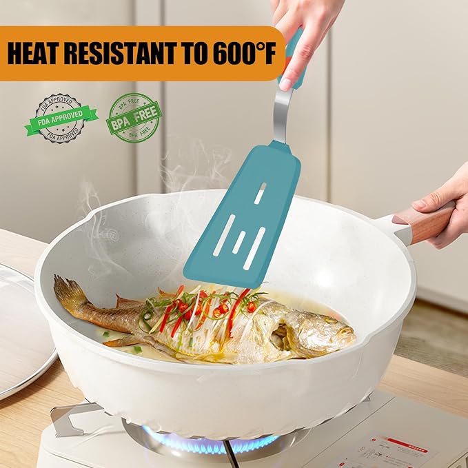 Beijiyi Silicone Spatula Turner Set of 3, 600°F Heat Resistant Nonstick Turner - Image 4