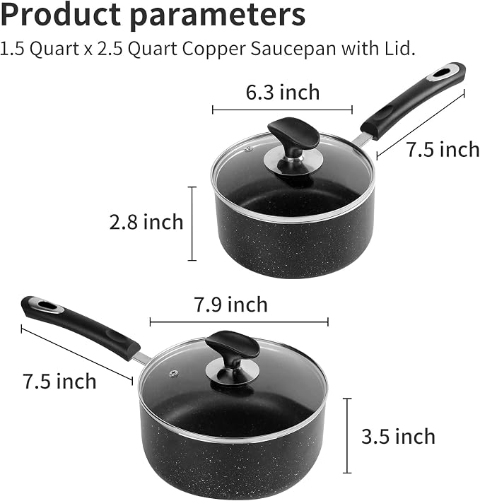 Nonstick Saucepan Set with Lid, Non Stick 1.5QT & 2.5QT Sauce Pan Set with - Image 3