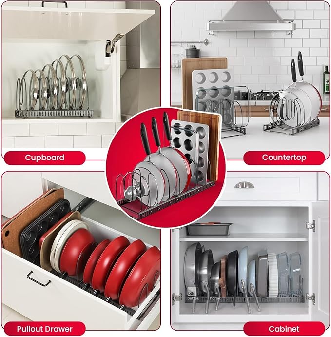 Better Things Home 7.5” Wide 12-Slot Adjustable Large Pan and Pot Lid Organizer - Image 6