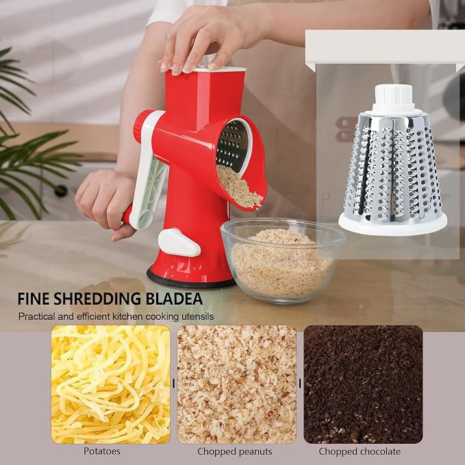Rotary Cheese Grater with Handle-Versatile Cheese Grater Non-Slip Suction Base - Image 3