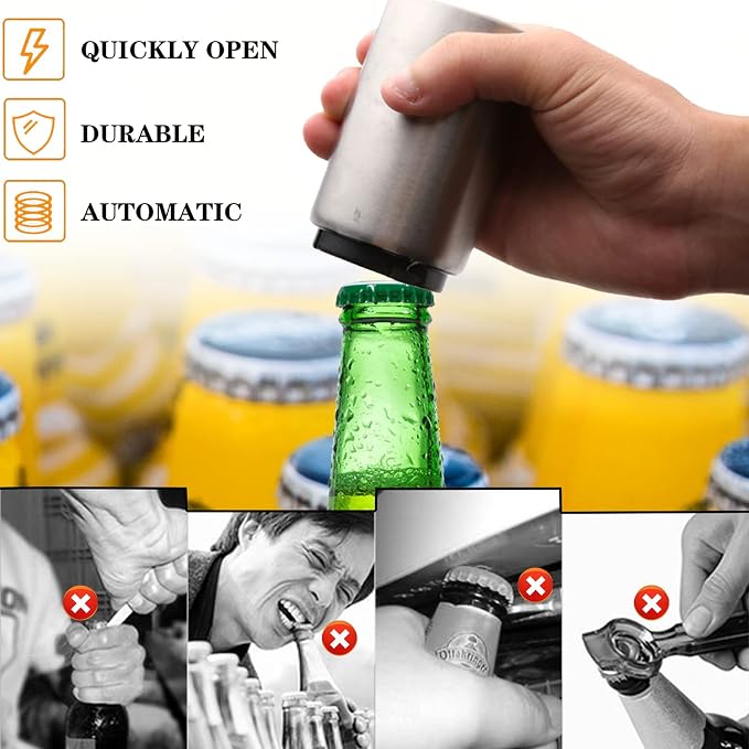 Premium Automatic Beer Bottle Opener, No Damage to Caps, Portable Push Down and - Image 4