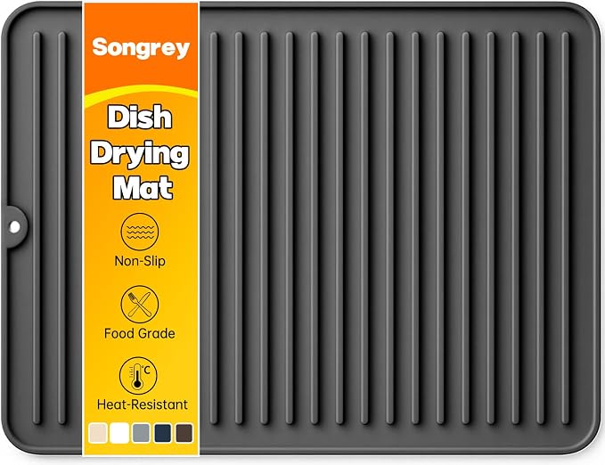 Songrey 16" x 12" Silicone Dish Drying Mat, Kitchen Counter Drying Pad by Unknown