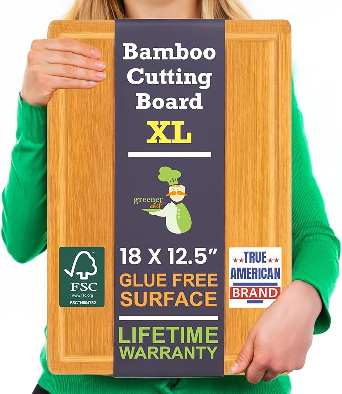 Extra Large Bamboo Cutting Board Featuring 18 Inch Wood Cutting Boards by GreenerChef