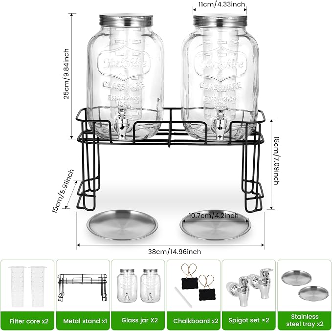 2 Pack1 Gallon Glass Drink Dispensers - Image 2