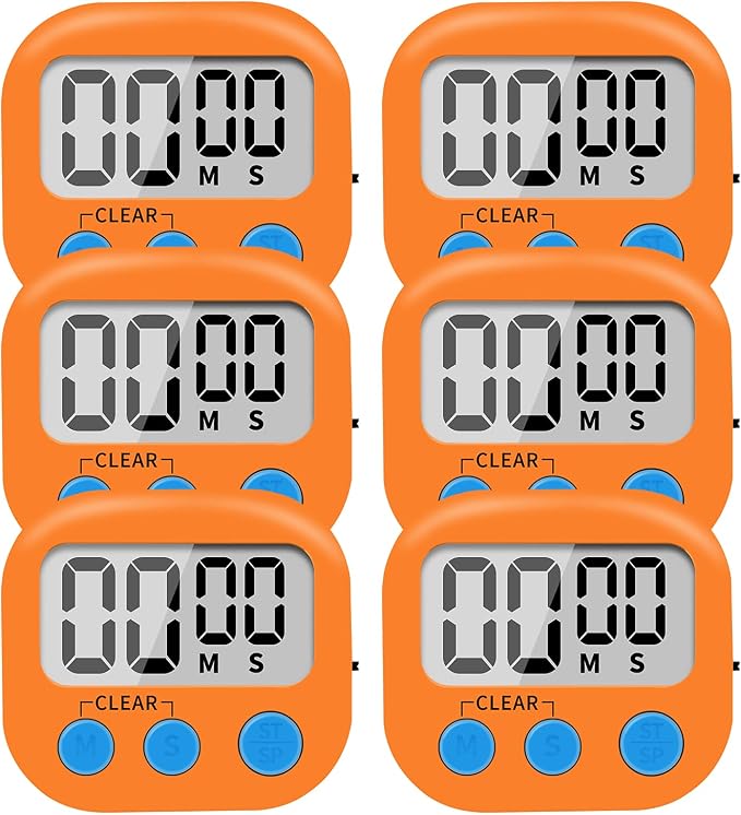 6 Pack Small Digital Kitchen Timer Magnetic Back and ON/Off Switch, Minute by LinkDm