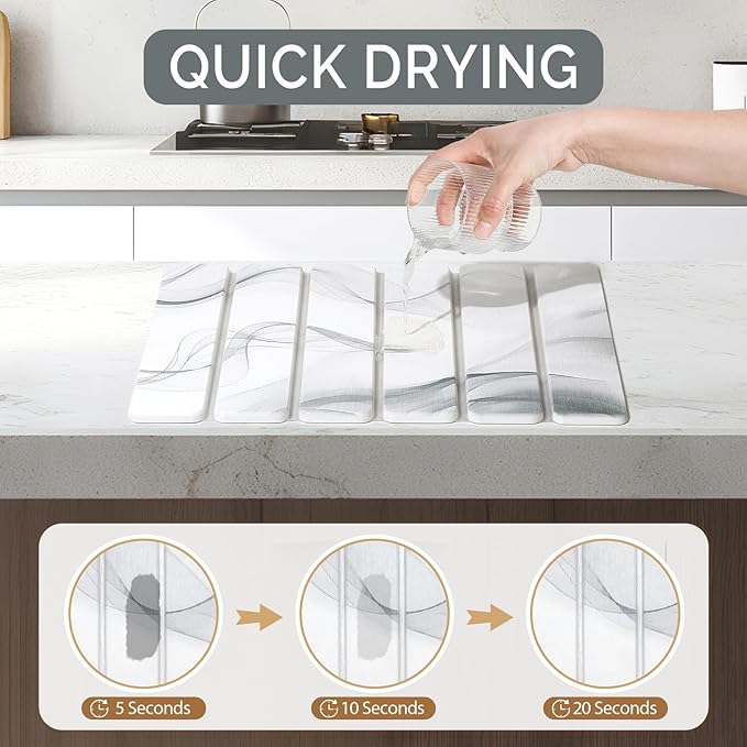 Small Stone Dish Drying Mat for Kitchen Counter, Foldable Water Absorbing - Image 3