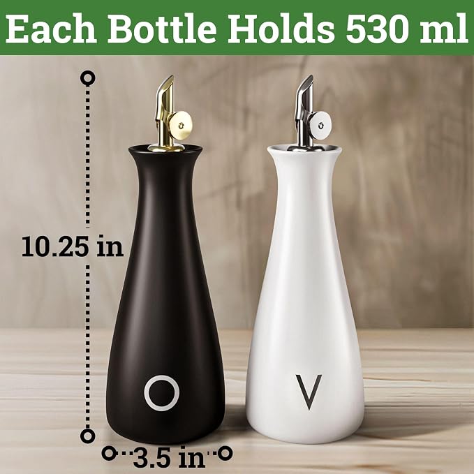 Oil and Vinegar Dispenser Set - 530 ML Capacity Matte Ceramic Leak Proof EVOO & - Image 6