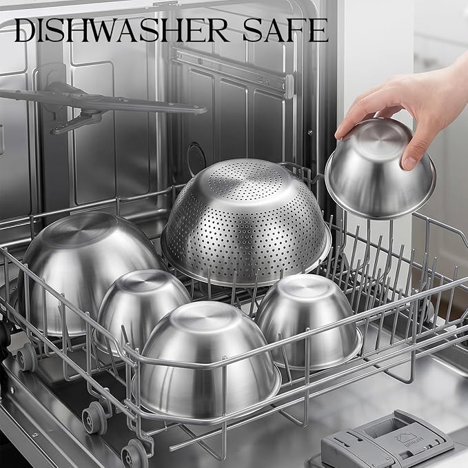 DUTZUN Heavy-Duty Stainless Steel Mixing Bowls Set of 5 plus 3QT Colander - Image 7