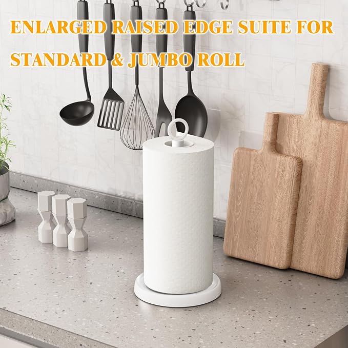 White Paper Towel Holder Countertop, One-Handed Tear, Stainless Steel, Weighted - Image 7