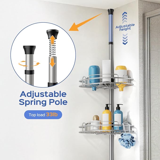 HAMITOR Shower Caddy Tension Pole: 4-Tier Corner Rustproof Bathroom Organizer - Image 4