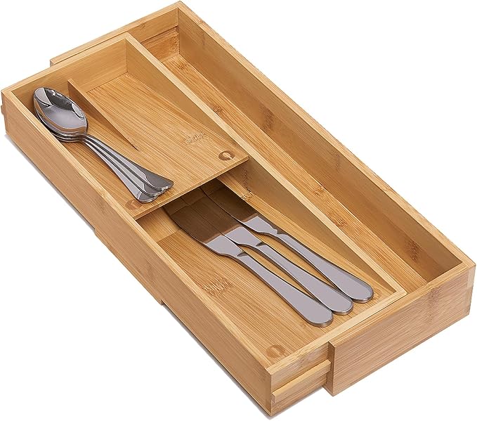 guiogc Bamboo Kitchen Drawer Organizer, Cutlery Tray - Image 4