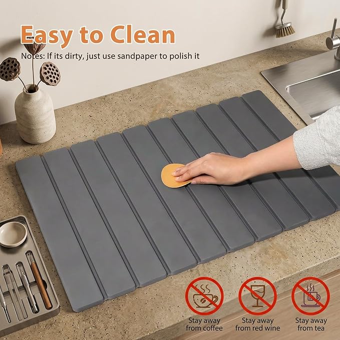 Large Stone Dish Drying Mat for Kitchen Counter, Home Essentials - Image 5