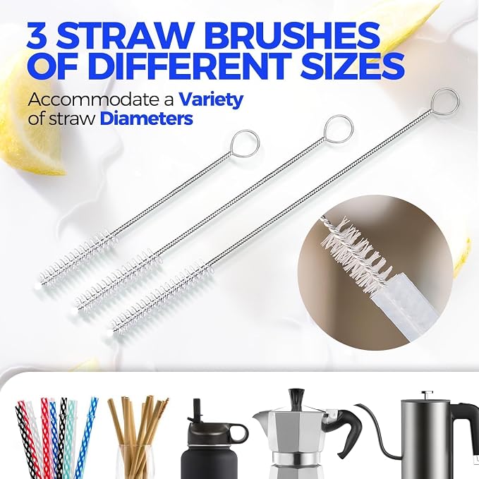 Holikme 5 Pack Bottle Brush Cleaner Set, 3 Straw Brushes, Bottle Cleaning Brush - Image 4