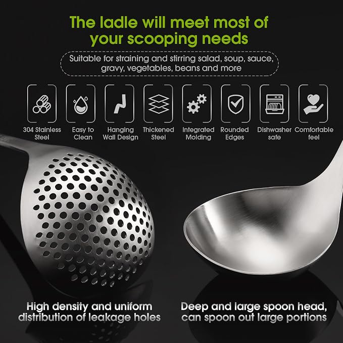 Patelai Hot Pot Slotted Ladle Set Stainless Steel Soup Ladle Strainer Scoops - Image 5