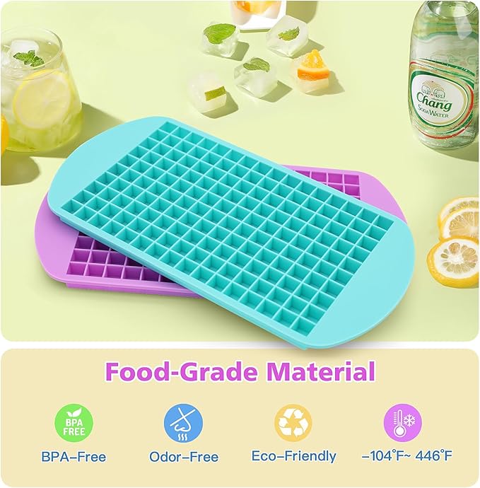 Mini Ice Cube Trays Set of 2-160 Small Ice Cubes Silicone Mold - Image 2