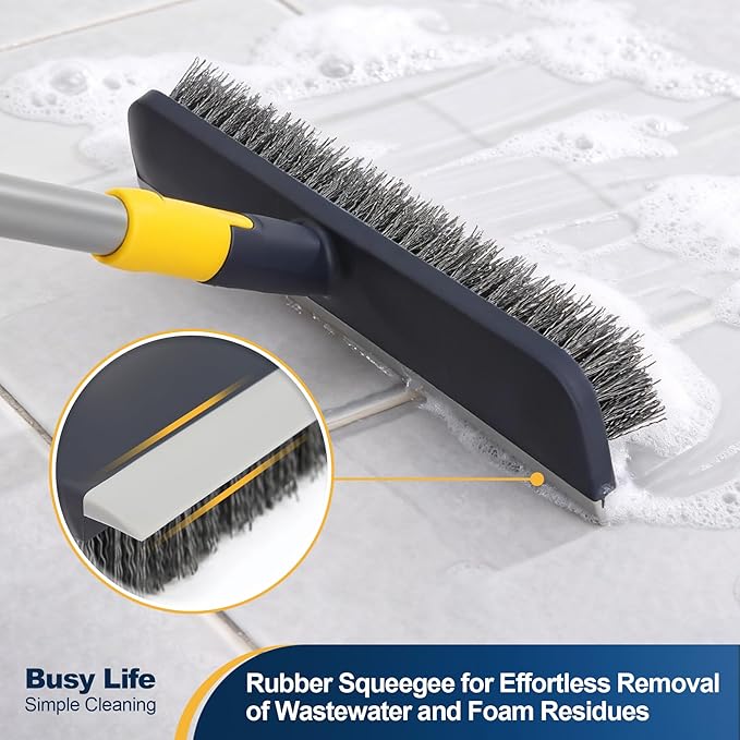 Yocada Floor Scrub Brush Telescopic Handle 2 in 1 Scrape Brush Stiff Bristle - Image 3