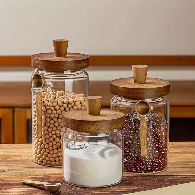 ANSQU Glass Jar with Wooden Lid & Spoon, 13.5oz Food Storage Containers Coffee - Image 3