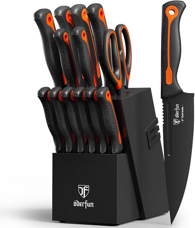 Knife Block Set -15 PCS Dishwasher Safe Kitchen Knife Set, High Carbon - Image 8