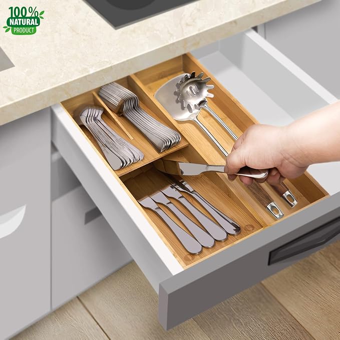 guiogc Bamboo silverware tray organizer, Utensil Holder and Cutlery Tray - Image 6