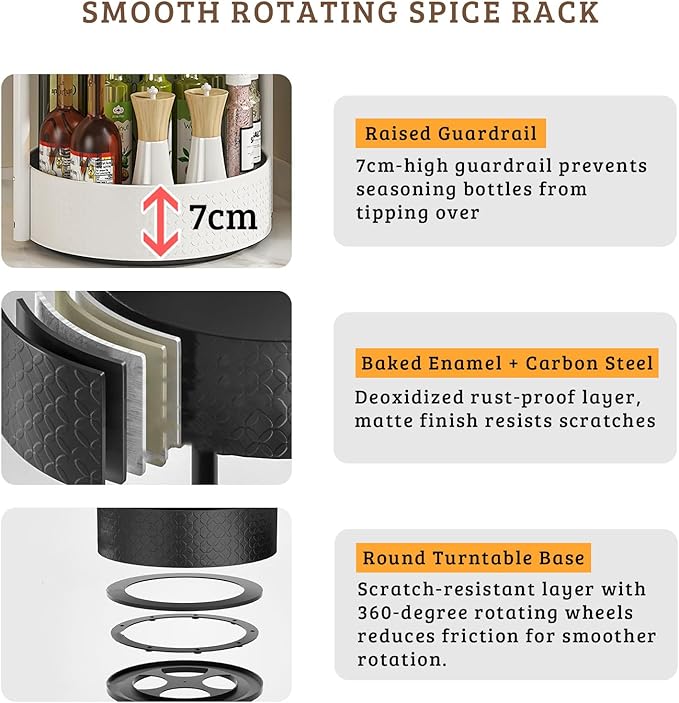 Rotating Spice Rack with Paper Towel Holder, 2 Tier Turntable Lazy Susan - Image 8