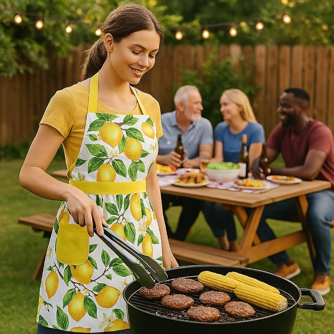 G2PLUS Thick Lemon Cotton Apron, Kitchen Apron - Image 6
