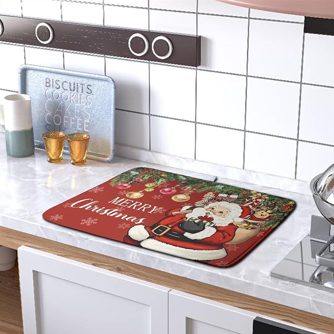 Merry Christmas Dish Drying Mat Santa Claus Kitchen Drainer Mats Microfiber - Image 5
