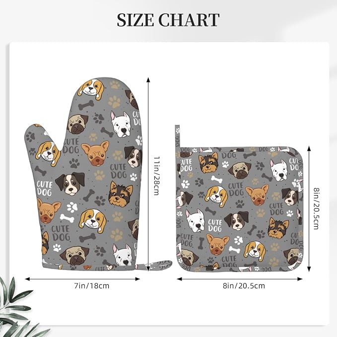 Cute Dog Oven Mitts and Pot Holders Sets Heat Resistant Non-Slip Silicone Oven - Image 6