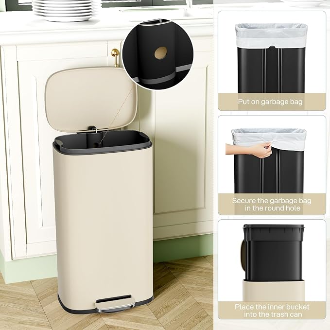 Arlopu 8/13.2 Gallon Step Trash Can, Stainless Steel Garbage Bin, Soft-Close - Image 7